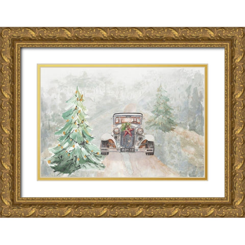 Old Time Road at Christmas Gold Ornate Wood Framed Art Print with Double Matting by Pinto, Patricia