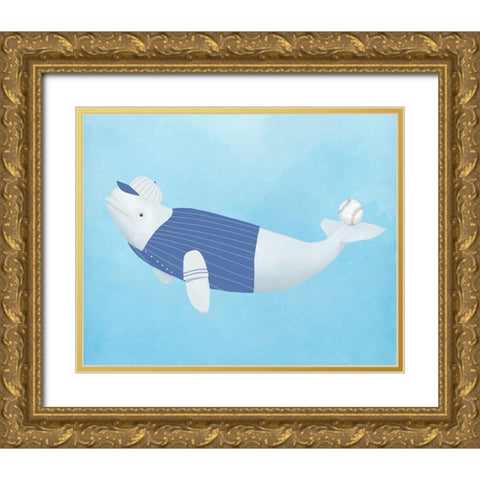 Baseball Whale Gold Ornate Wood Framed Art Print with Double Matting by Sheppard, Lucca