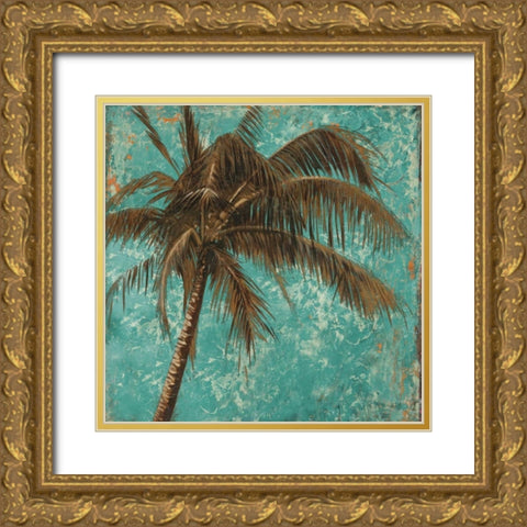 Palm on Turquoise I Gold Ornate Wood Framed Art Print with Double Matting by Pinto, Patricia