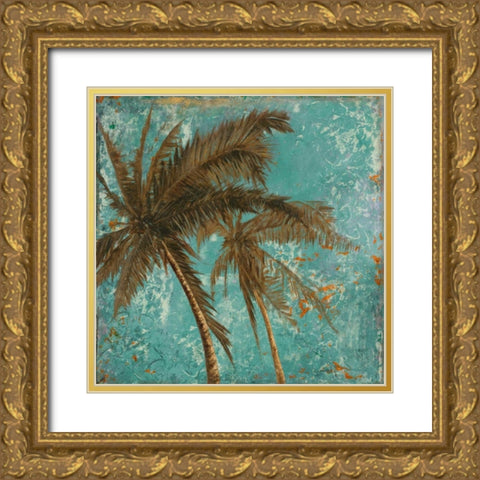 Palm on Turquoise II Gold Ornate Wood Framed Art Print with Double Matting by Pinto, Patricia