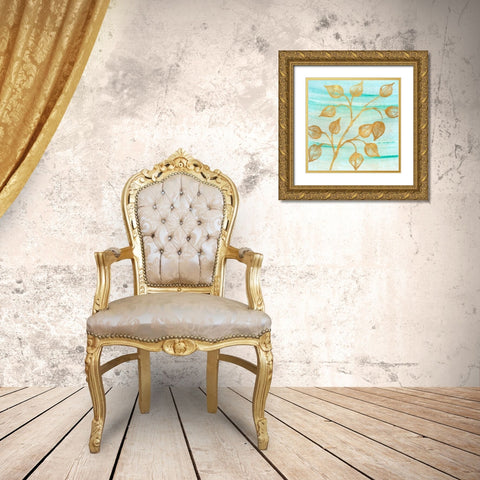 Gold Moment of Nature on Teal I Gold Ornate Wood Framed Art Print with Double Matting by Marcon, Michael