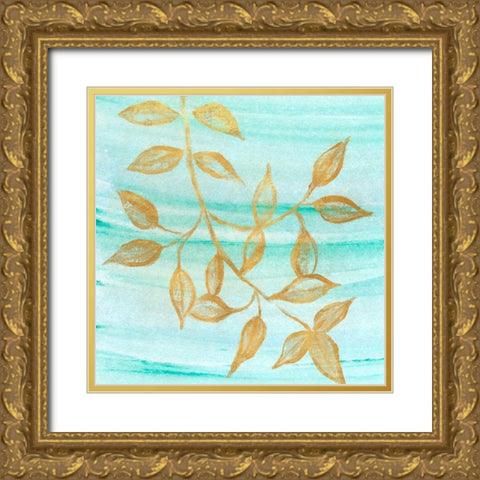 Gold Moment of Nature on Teal II Gold Ornate Wood Framed Art Print with Double Matting by Marcon, Michael