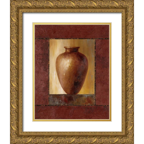Mahogany Pottery Vase Gold Ornate Wood Framed Art Print with Double Matting by Loreth, Lanie
