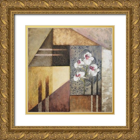 Orchids and Shapes I Gold Ornate Wood Framed Art Print with Double Matting by Marcon, Michael
