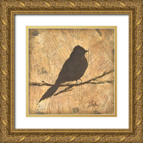 Bird Silhouette I Gold Ornate Wood Framed Art Print with Double Matting by Pinto, Patricia