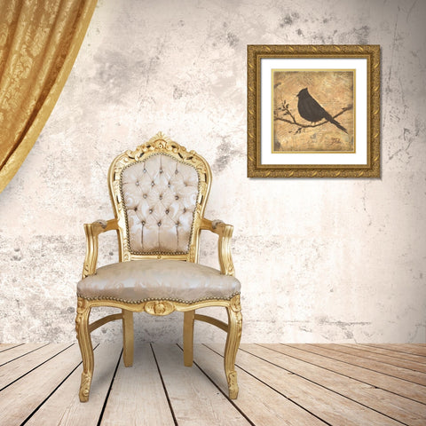 Bird Silhouette II Gold Ornate Wood Framed Art Print with Double Matting by Pinto, Patricia