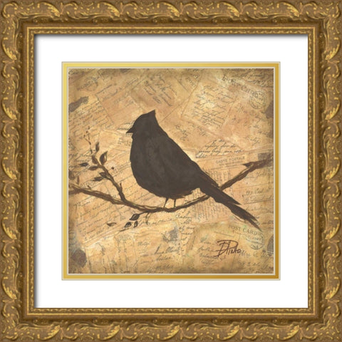 Bird Silhouette II Gold Ornate Wood Framed Art Print with Double Matting by Pinto, Patricia