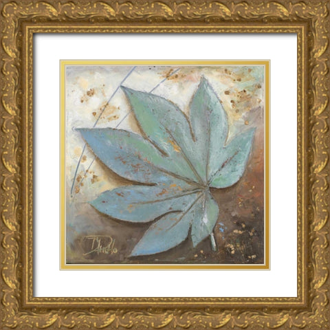 Turquoise Leaf I Gold Ornate Wood Framed Art Print with Double Matting by Pinto, Patricia