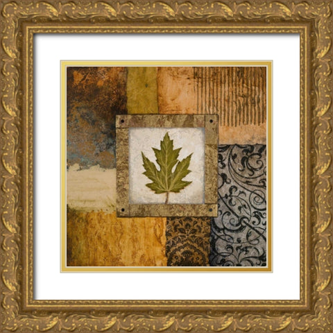 Fallen Leaf II - green Gold Ornate Wood Framed Art Print with Double Matting by Marcon, Michael
