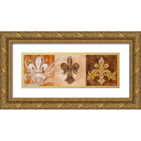 Fleur de Lis Trio Gold Ornate Wood Framed Art Print with Double Matting by Riker, Thomas