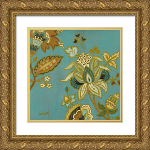 European Floral on Teal II Gold Ornate Wood Framed Art Print with Double Matting by Loreth, Lanie