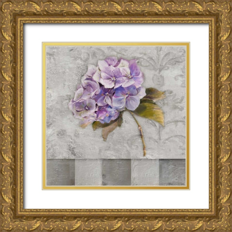 Hydrangeas and Stripes II Gold Ornate Wood Framed Art Print with Double Matting by Pinto, Patricia