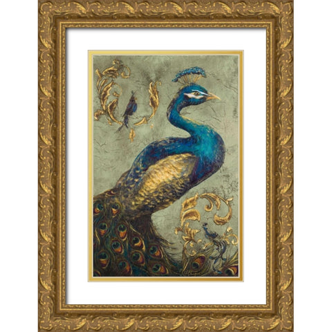 Peacock on Sage I Gold Ornate Wood Framed Art Print with Double Matting by Hakimipour, Tiffany