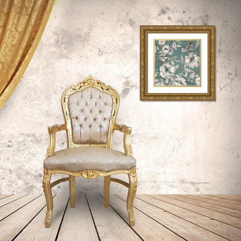 Peonies And Birds Gold Ornate Wood Framed Art Print with Double Matting by Loreth, Lanie