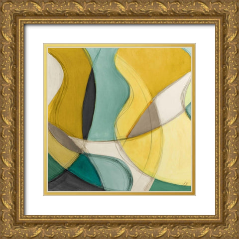 Curving Color Square I Gold Ornate Wood Framed Art Print with Double Matting by Loreth, Lanie