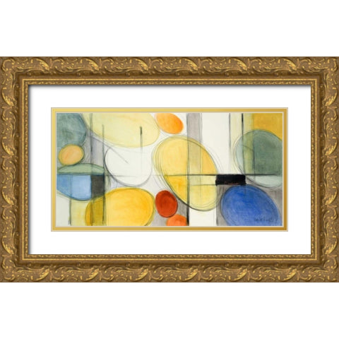 Very Retro Blue Gold Ornate Wood Framed Art Print with Double Matting by Loreth, Lanie