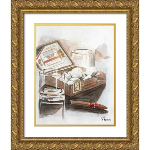 Box of Golf Balls Gold Ornate Wood Framed Art Print with Double Matting by French-Roussia, Heather A.