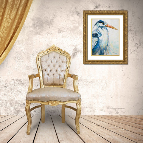New Blue Heron I Gold Ornate Wood Framed Art Print with Double Matting by Pinto, Patricia
