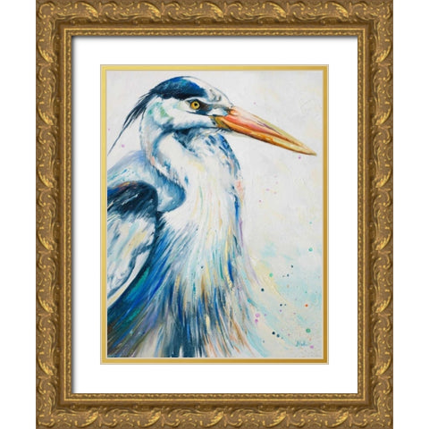 New Blue Heron I Gold Ornate Wood Framed Art Print with Double Matting by Pinto, Patricia