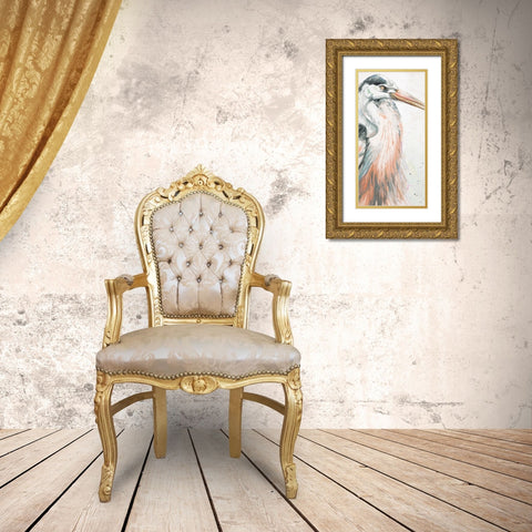 New Orange Heron I Gold Ornate Wood Framed Art Print with Double Matting by Pinto, Patricia