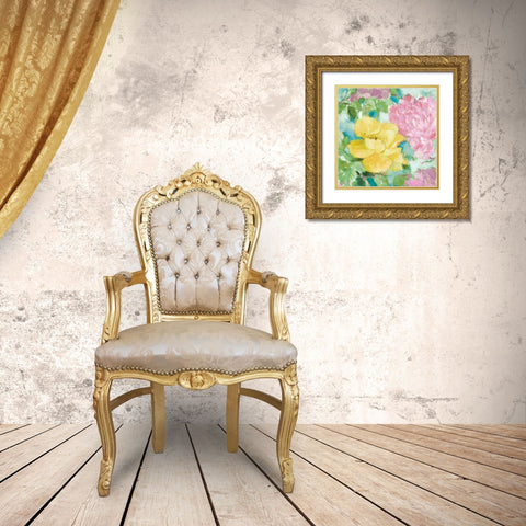 Modern Yellow Peonies II Gold Ornate Wood Framed Art Print with Double Matting by Loreth, Lanie