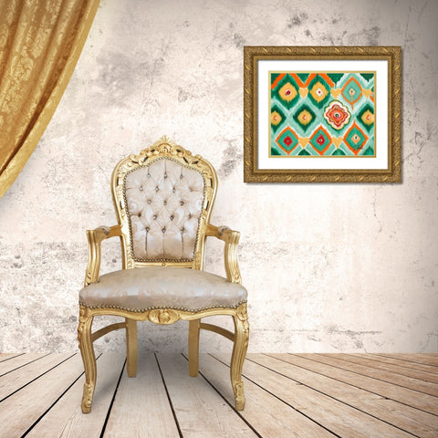 Tropical Ikat I Gold Ornate Wood Framed Art Print with Double Matting by Pinto, Patricia