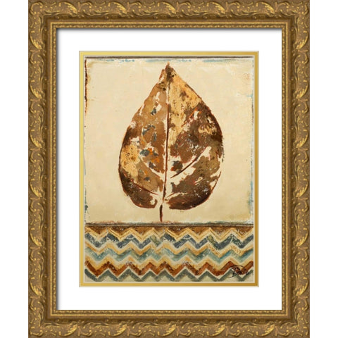 Chevron Leaf I Gold Ornate Wood Framed Art Print with Double Matting by Pinto, Patricia