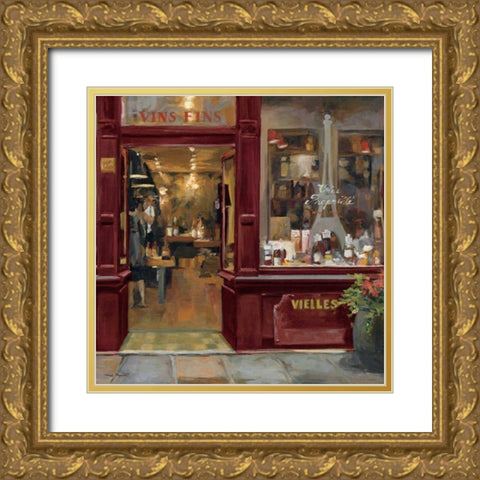 Parisian Wine Shop Red Crop Gold Ornate Wood Framed Art Print with Double Matting by Hageman, Marilyn