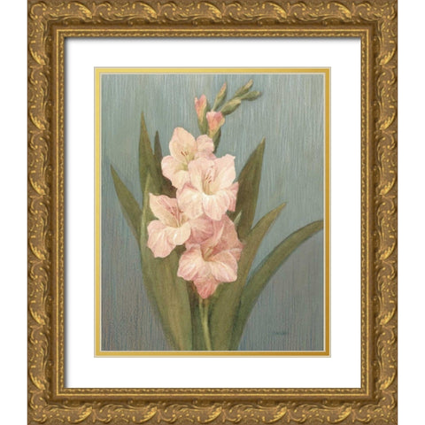 August Gladiola Gold Ornate Wood Framed Art Print with Double Matting by Nai, Danhui