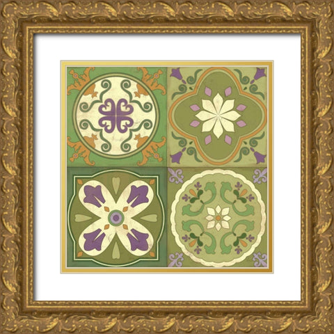 Fresh Herb Tiles Square Gold Ornate Wood Framed Art Print with Double Matting by Charron, Veronique