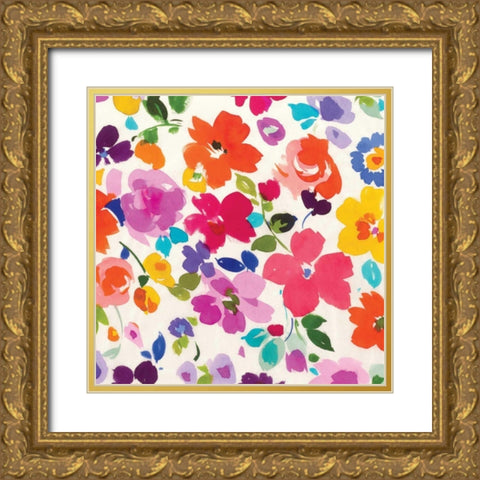 Bright Florals I Gold Ornate Wood Framed Art Print with Double Matting by Wild Apple Portfolio