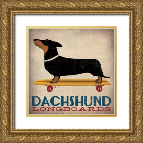 Dachshund Longboards Gold Ornate Wood Framed Art Print with Double Matting by Fowler, Ryan
