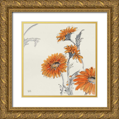 Orange Gerbera I Gold Ornate Wood Framed Art Print with Double Matting by Paschke, Chris