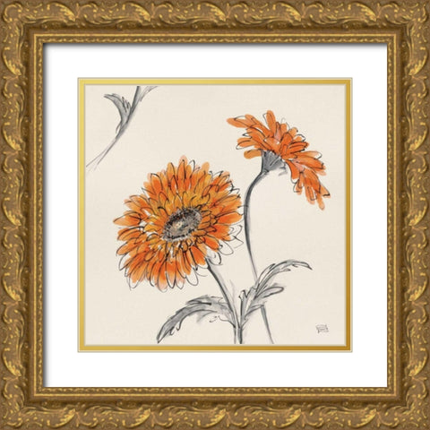 Orange Gerbera II Gold Ornate Wood Framed Art Print with Double Matting by Paschke, Chris