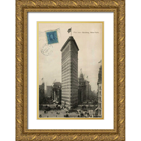 Flat Iron 1909 Gold Ornate Wood Framed Art Print with Double Matting by Wild Apple Portfolio