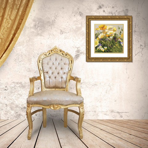 Poppies and Pansies I Gold Ornate Wood Framed Art Print with Double Matting by Novak, Shirley