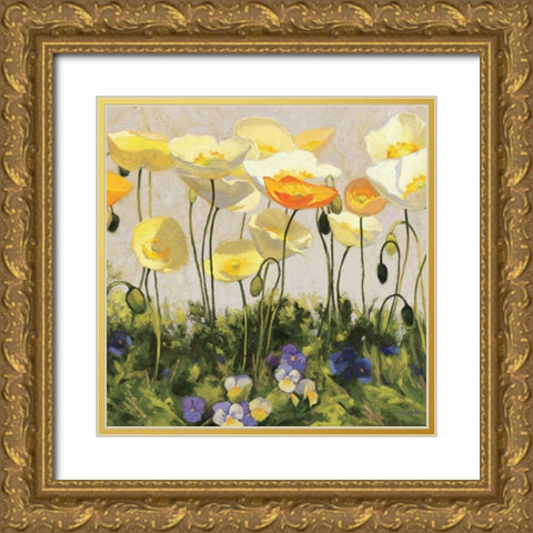 Poppies and Pansies II Gold Ornate Wood Framed Art Print with Double Matting by Novak, Shirley