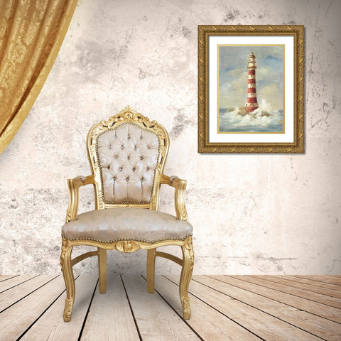 Lighthouse II Gold Ornate Wood Framed Art Print with Double Matting by Nai, Danhui