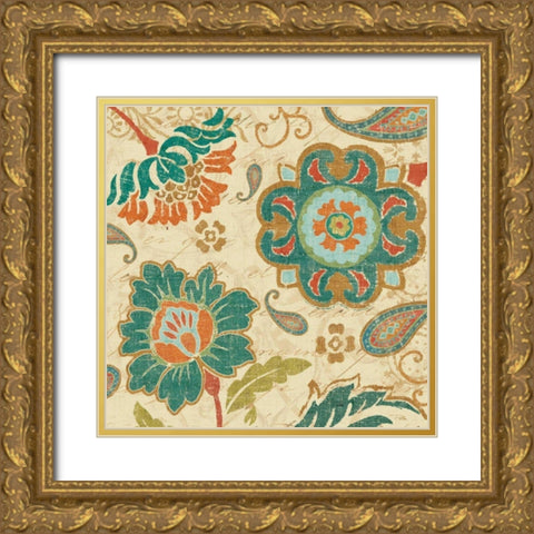 Fall Paisley III Gold Ornate Wood Framed Art Print with Double Matting by Pela