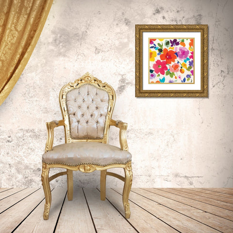 Bright Florals II Gold Ornate Wood Framed Art Print with Double Matting by Wild Apple Portfolio