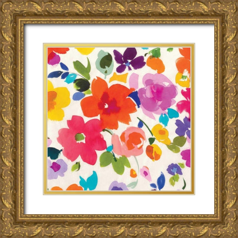 Bright Florals II Gold Ornate Wood Framed Art Print with Double Matting by Wild Apple Portfolio