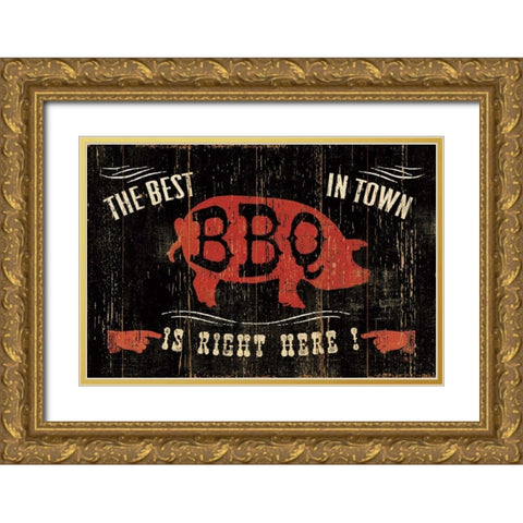 The Best BBQ in Town Gold Ornate Wood Framed Art Print with Double Matting by Pela Studio