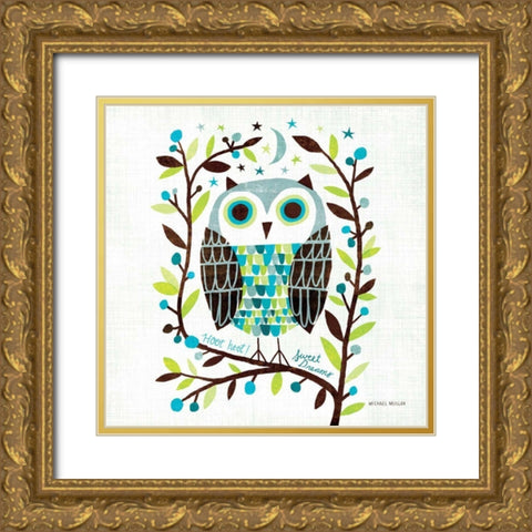 Night Owl I Square Gold Ornate Wood Framed Art Print with Double Matting by Mullan, Michael