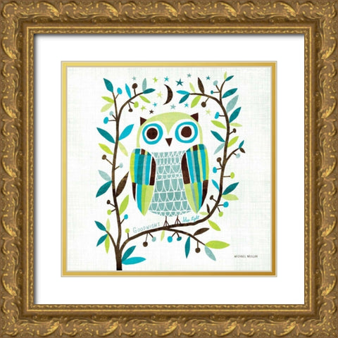 Night Owl II Square Gold Ornate Wood Framed Art Print with Double Matting by Mullan, Michael