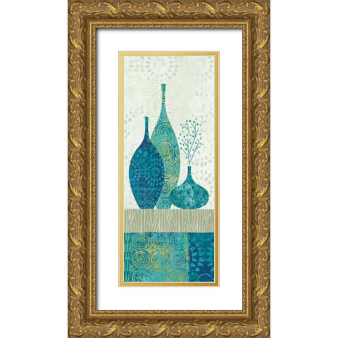 Blue Spice Stripe Panel II Gold Ornate Wood Framed Art Print with Double Matting by Wild Apple Portfolio