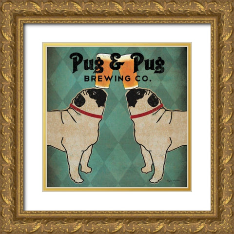 Pug and Pug Brewing Square Gold Ornate Wood Framed Art Print with Double Matting by Fowler, Ryan