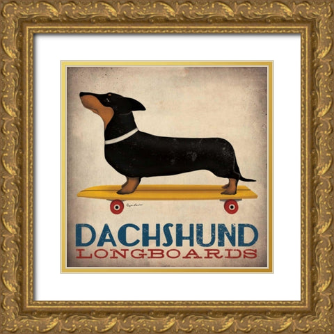 Dachshund Longboards Gold Ornate Wood Framed Art Print with Double Matting by Fowler, Ryan