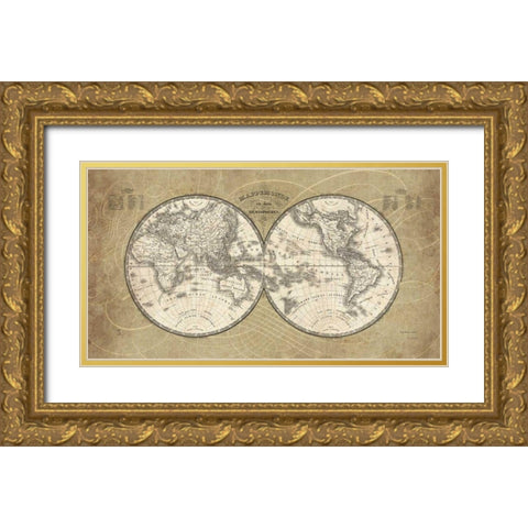 French World Map Gold Ornate Wood Framed Art Print with Double Matting by Schlabach, Sue