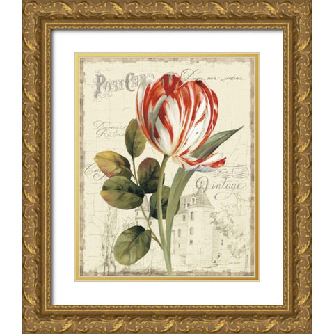 Garden View II - Red Tulip Gold Ornate Wood Framed Art Print with Double Matting by Audit, Lisa