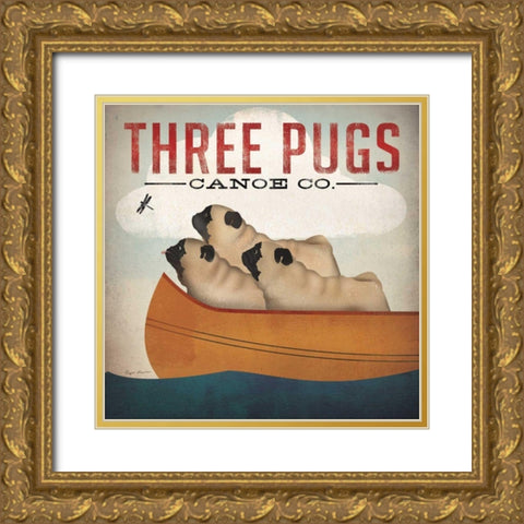 Three Pugs in a Canoe v Gold Ornate Wood Framed Art Print with Double Matting by Fowler, Ryan